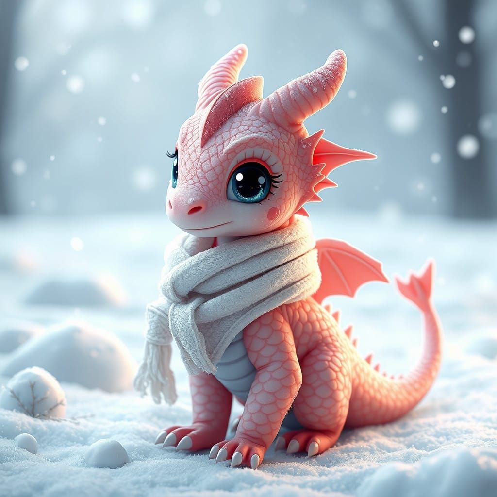 Majestic Pink Dragon in Snowy Wonderland