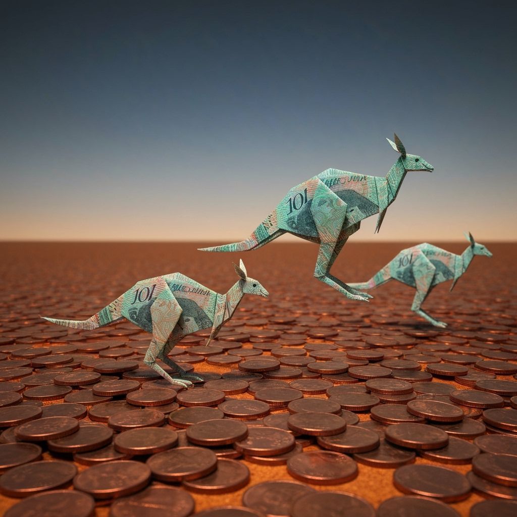Origami Kangaroo Money Hopping on Copper Coin Desert