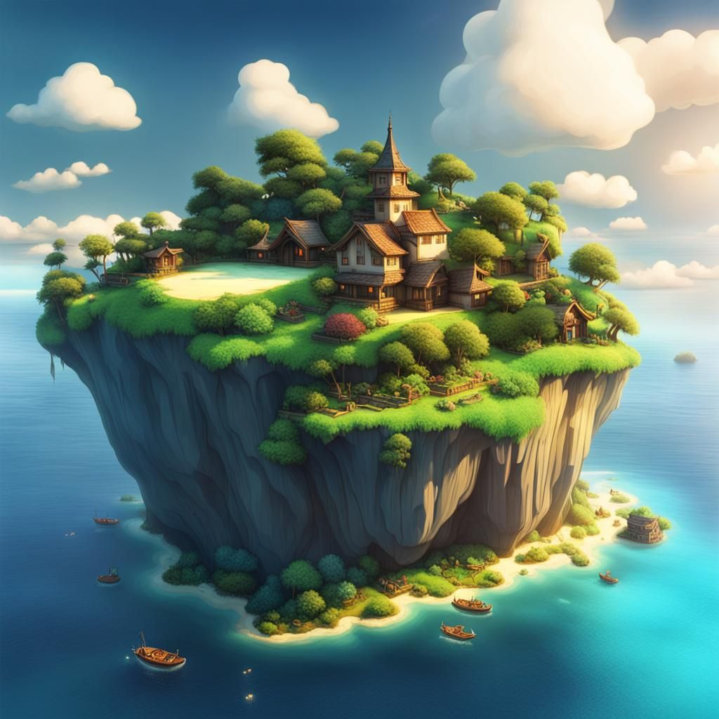 Beautiful Luminous Floating Island Scene