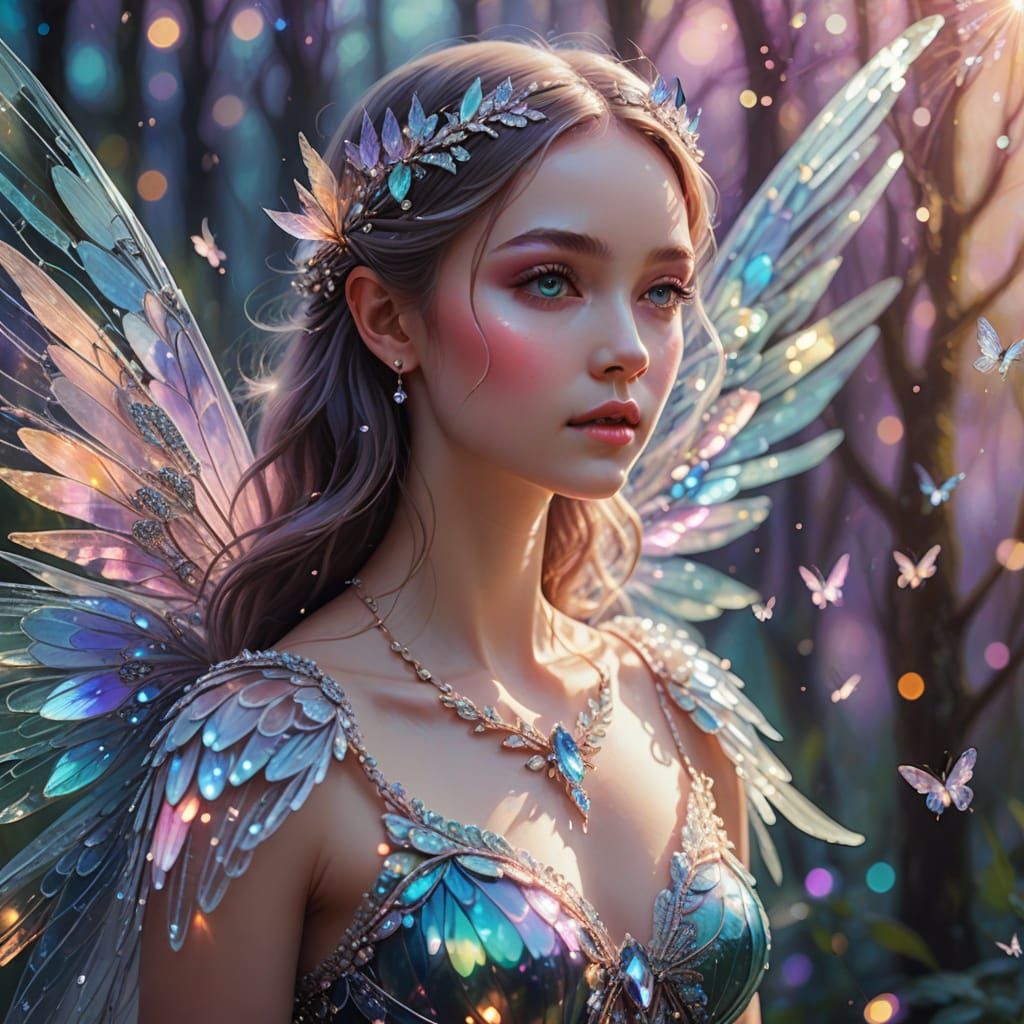Ethereal Fairy with Crystal Wings in Fauvist Style