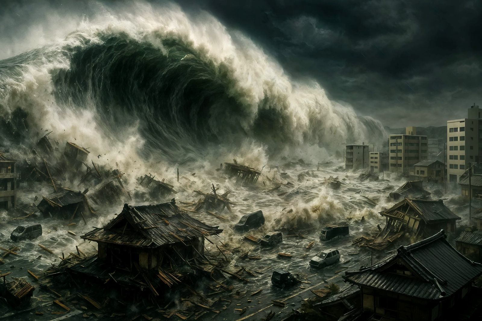 Tsunami Devastation on Japanese Coastline: Hyperrealistic Im...