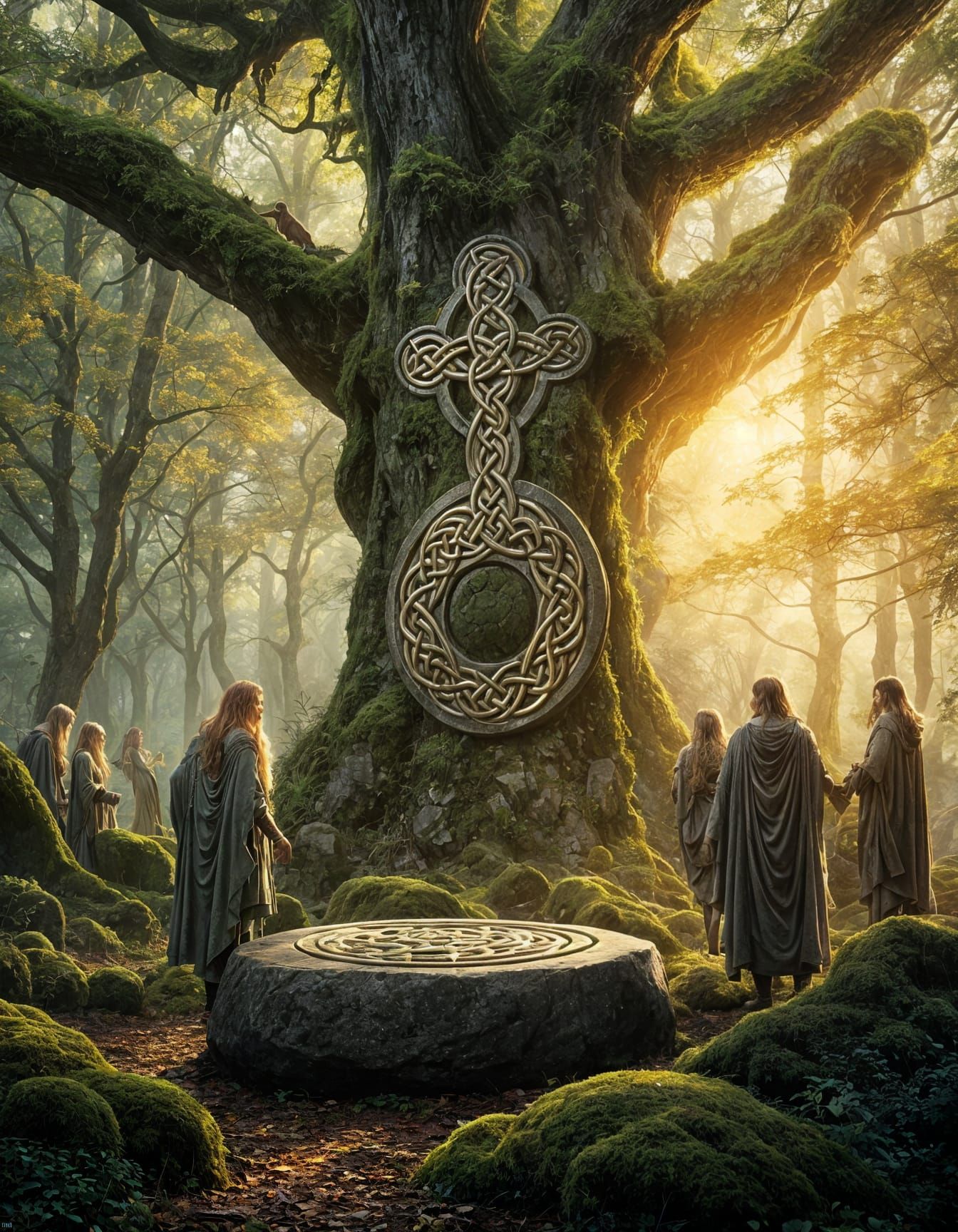 Celtic Druids Gathering at Dawn: Digital Poster Art