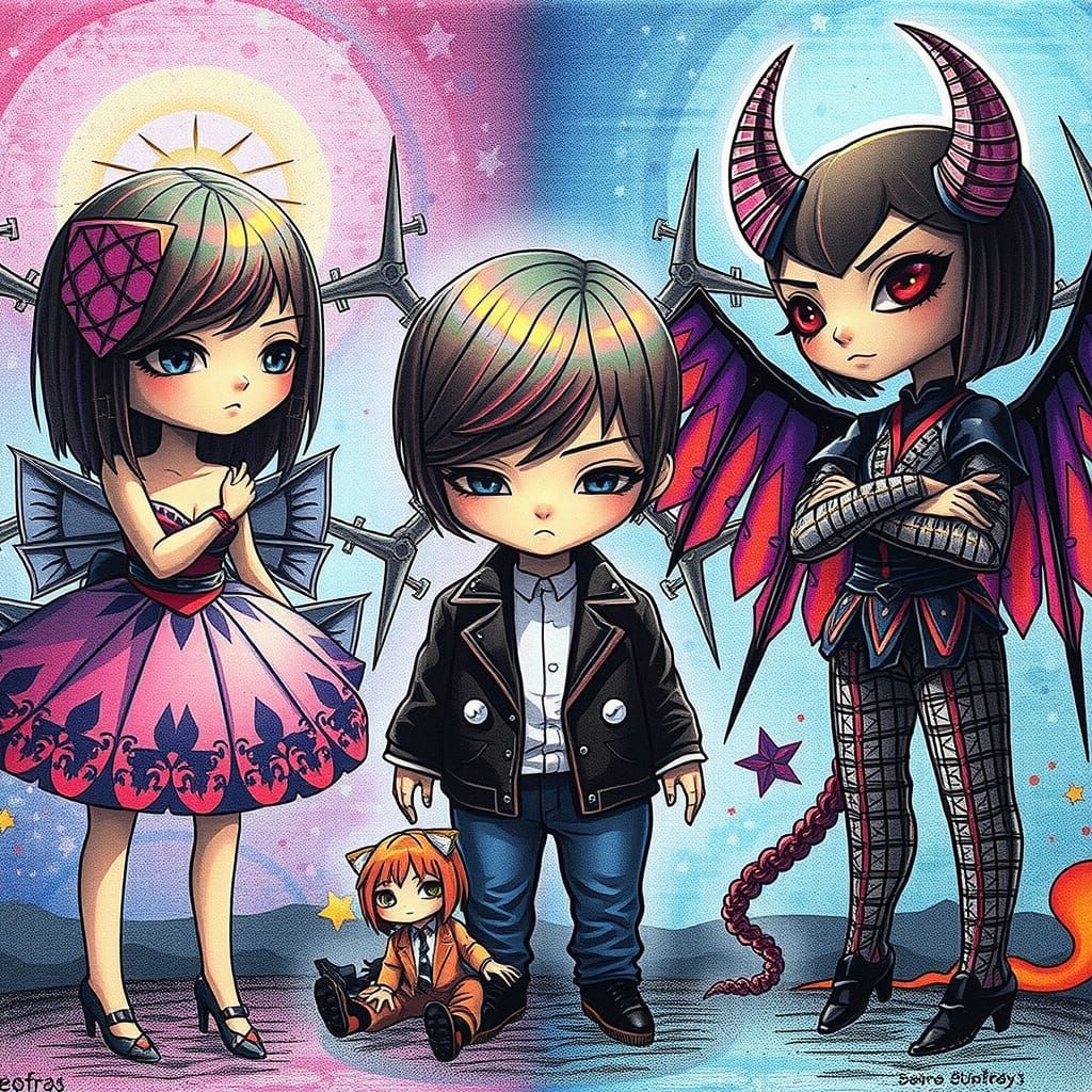 Avant-Garde Model in Geometric Red Winged Silhouette against...