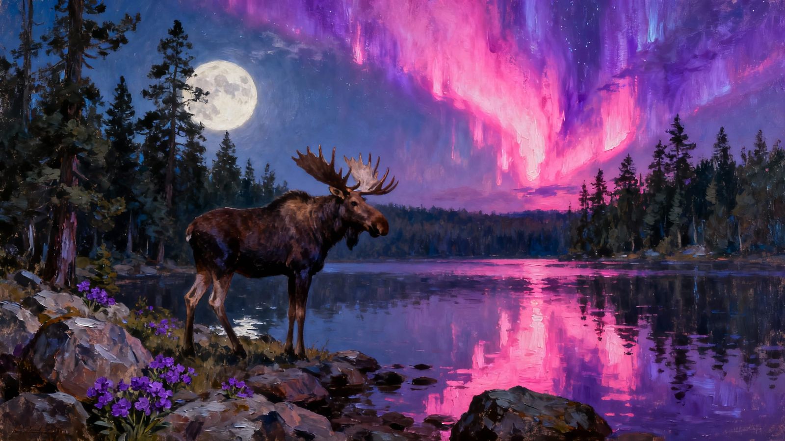 Majestic Moose Under Neon Northern Lights