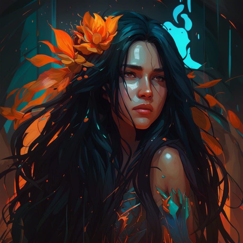 Dark-Haired Teenager's Shadow Powers: Alphonse Mucha-Inspire...