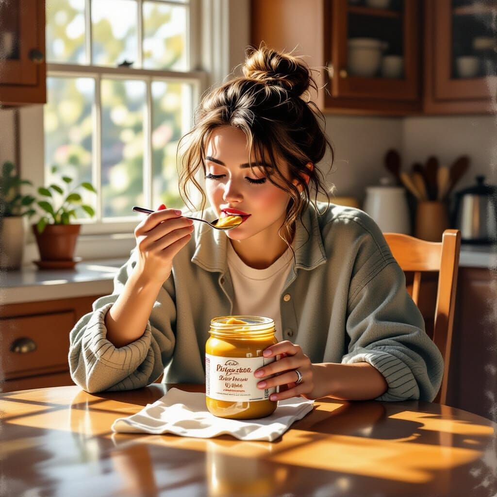 Cozy Kitchen Scene in Folk Art Style