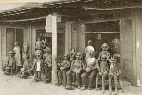 Vintage Sepia Photo of Extraterrestrial Aliens