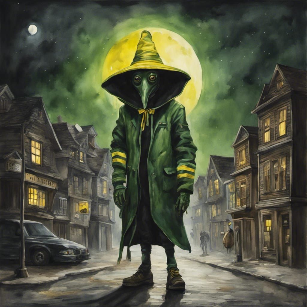 Alien Plague Doctor on the Moon in Watercolor