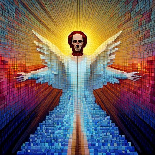 Angel of Death in Low Poly Block Mosaic Style