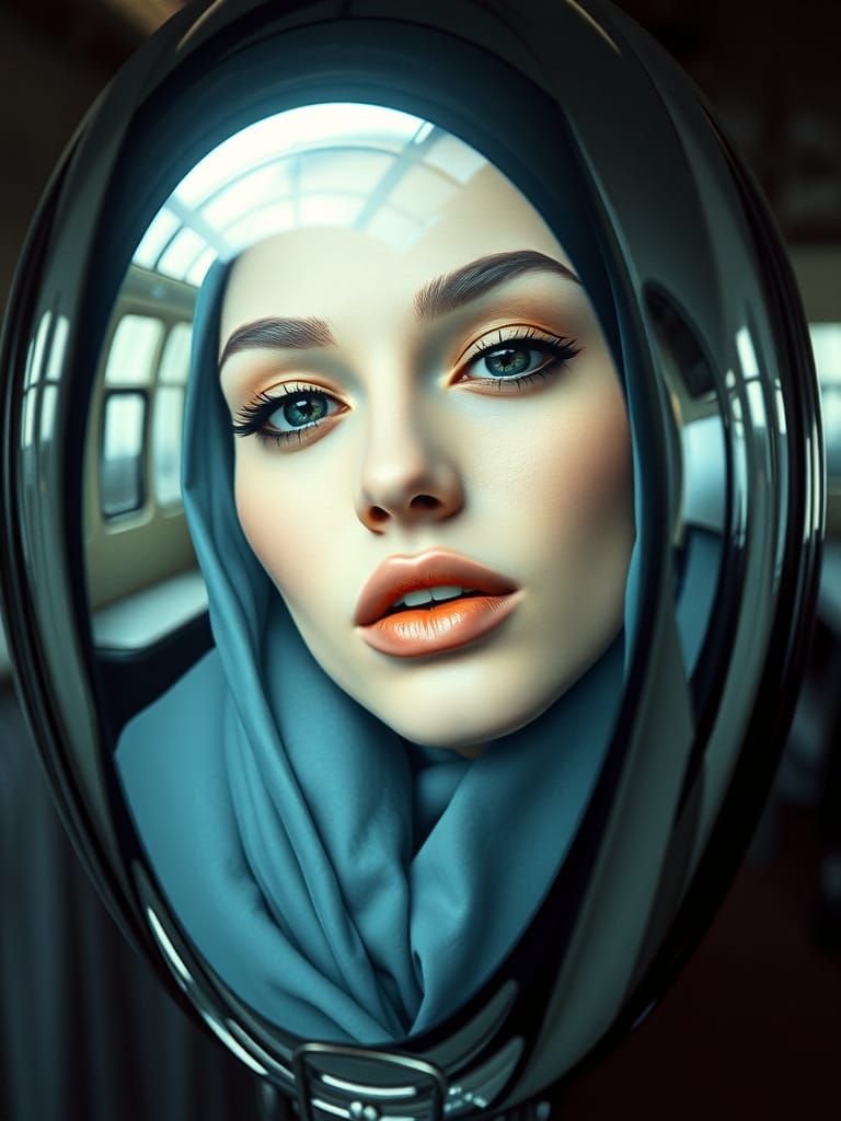 Surreal Portrait in Chrome Reflection