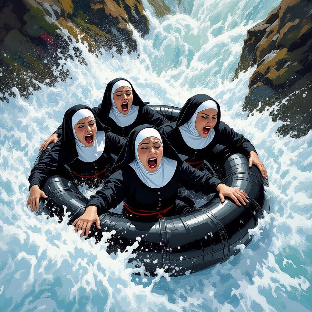 Terrified Nuns Plunge Down Rapids in Inner Tubes