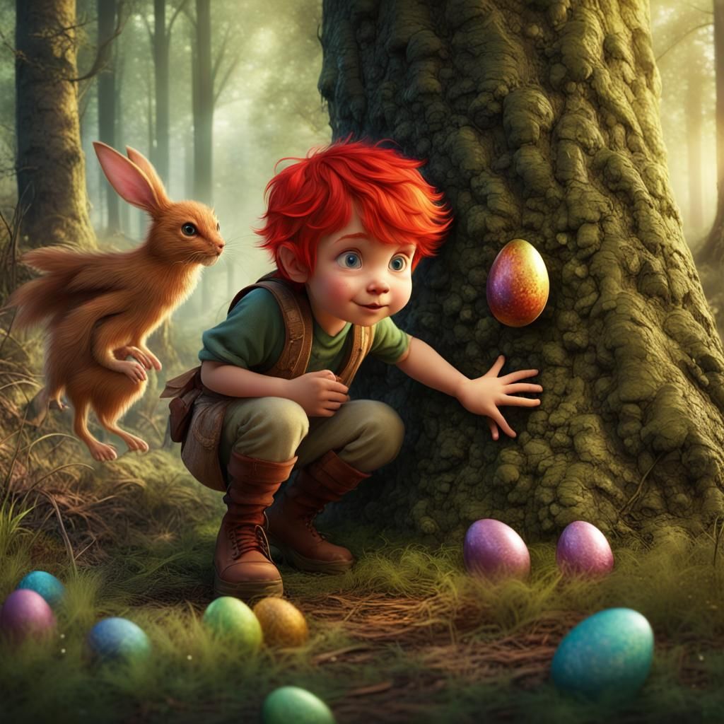 A Spring Easter egg hunt in the forest