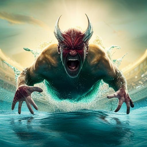 Bugbear Swims Butterfly, Screaming, in Detailed Fantasy Art