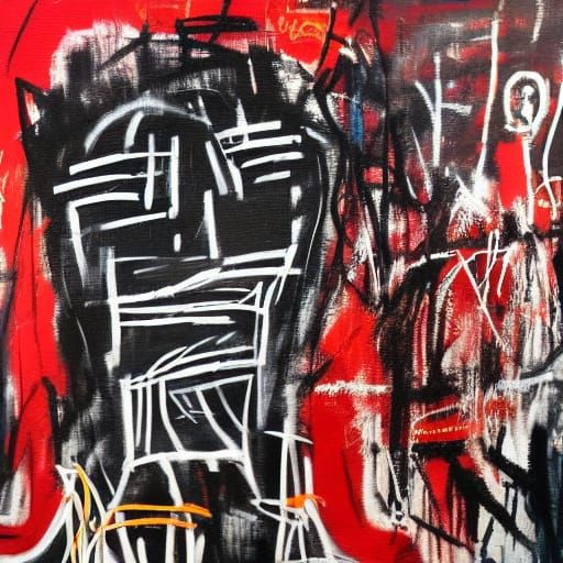 Boy and Dog in Urban Scene: Basquiat-Inspired Art