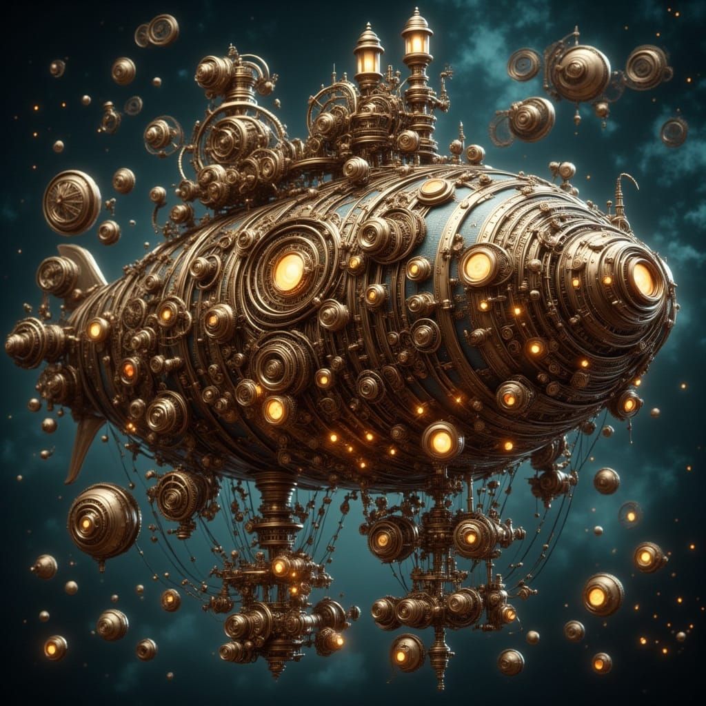 Steampunk Blimp with Sparkling Lights