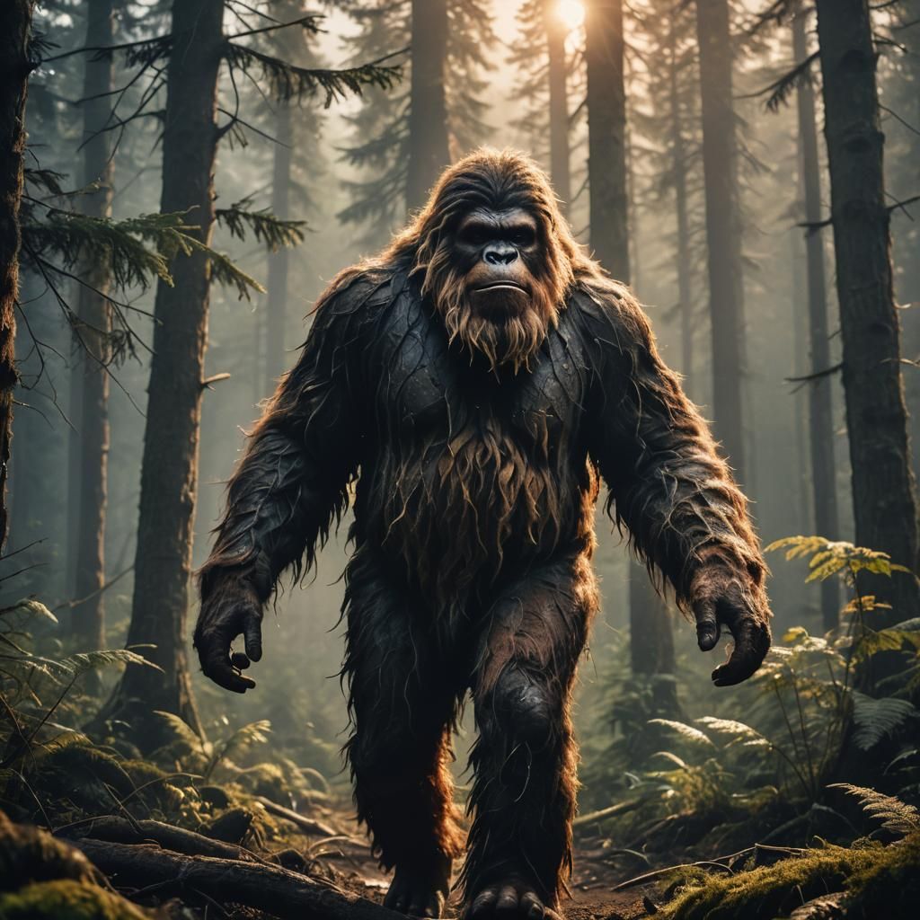 Sasquatch in Misty Forest: Realistic Wildlife Photography