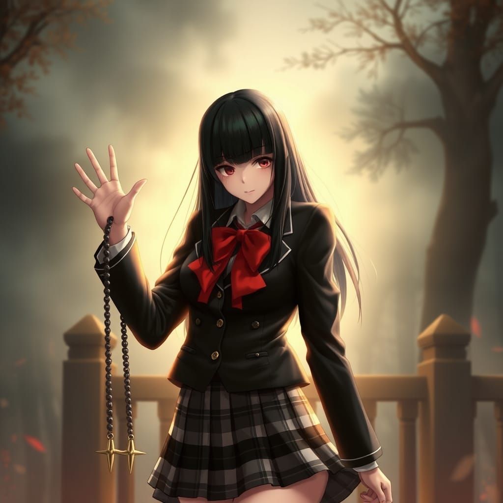 Bloody Schoolgirl with Spike Ball in 3D Style