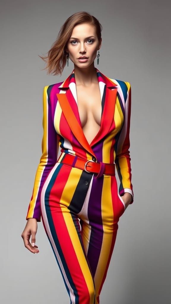 Sultry Fashion Portrait in Bold Striped Ensemble