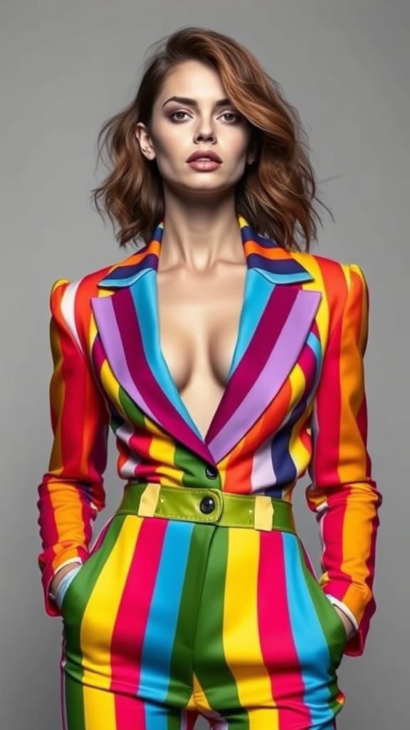 Confident Fashion Icon in Vibrant Stripes