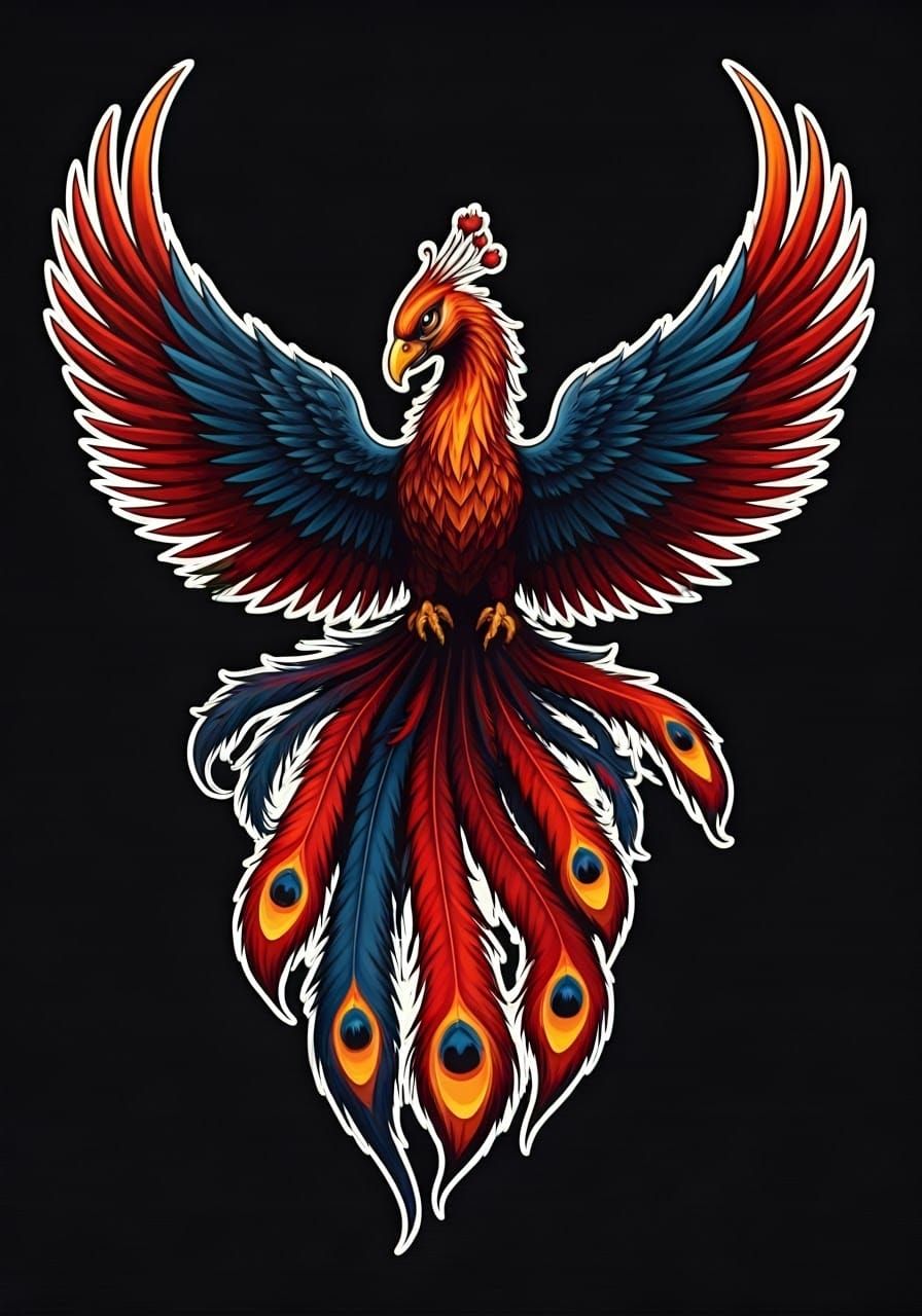 Fantastical Phoenix Rises from Burning City in Bold, Colorfu...