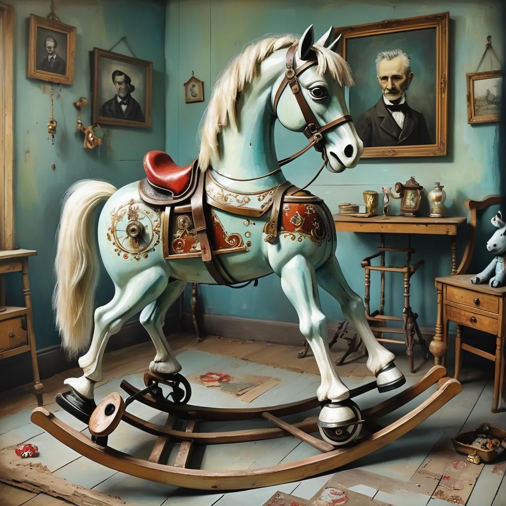 Victorian Rocking Horse in Atompunk Surrealist Style