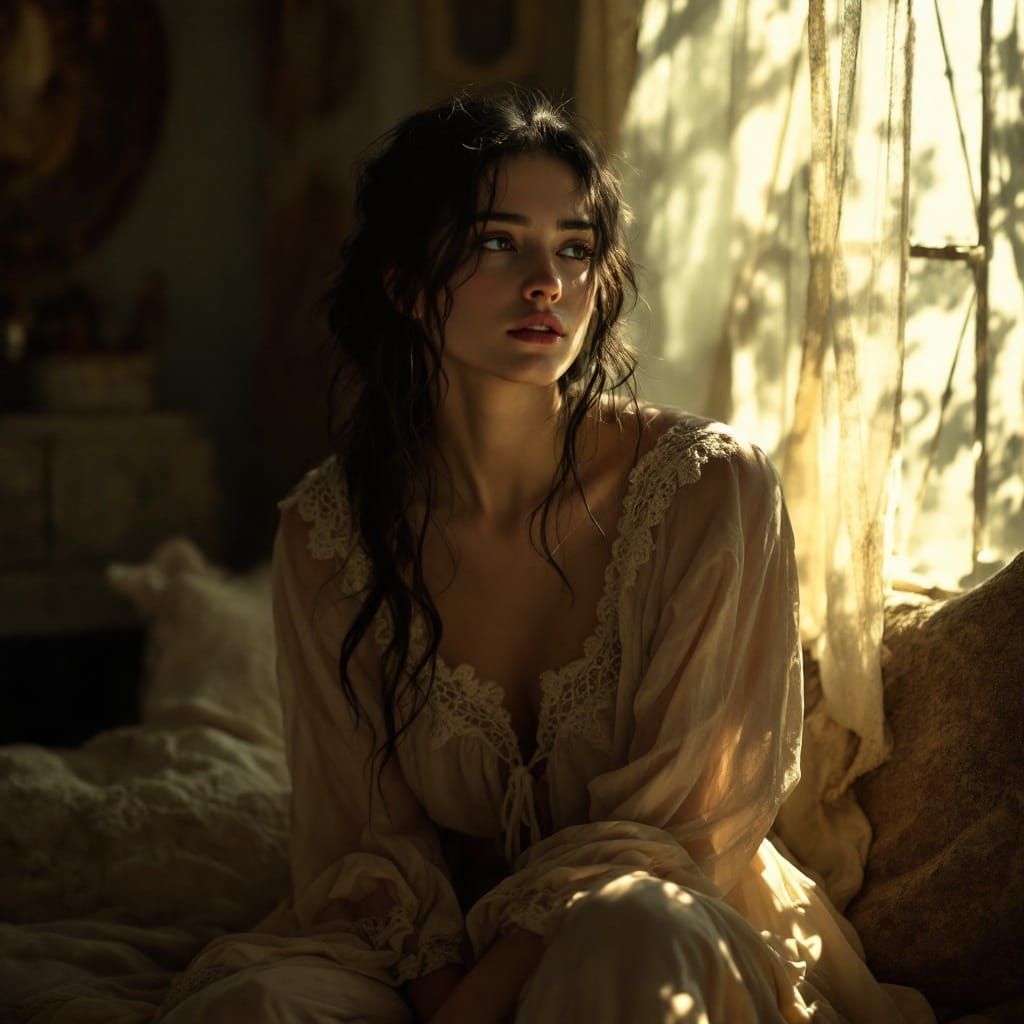 Serenity in Golden Light: A Contemplative Young Woman