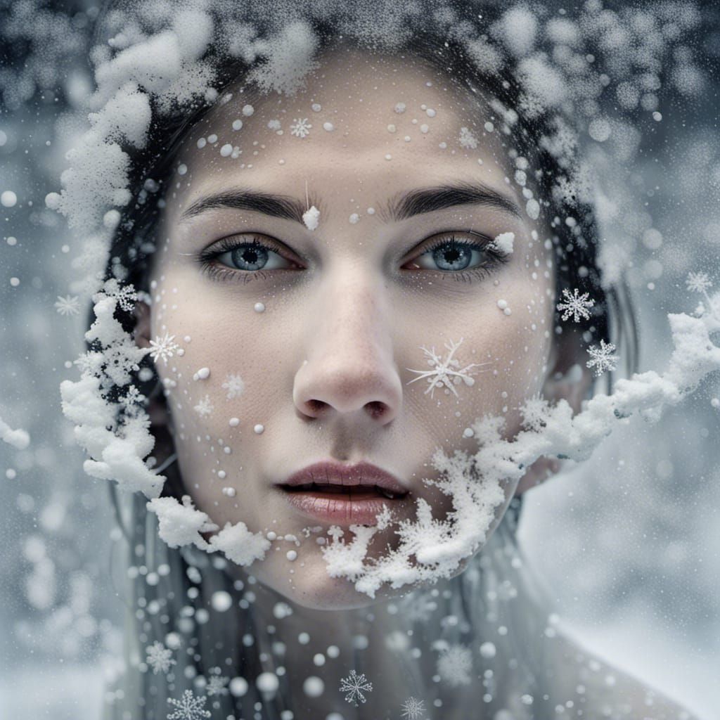 Snowy Woman Portrait in Surreal Style
