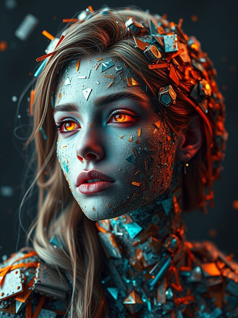 Supermodel Portrait Made of Trash in Conceptual Art Style