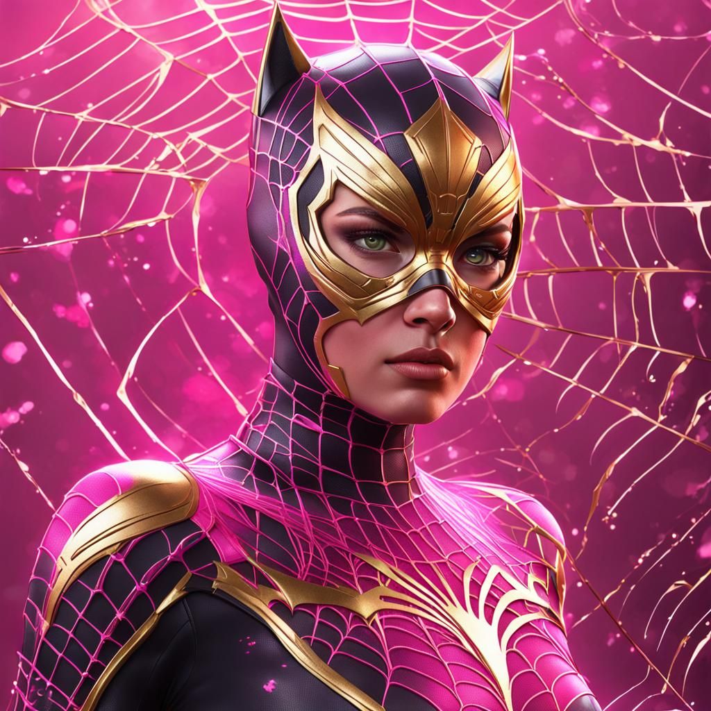 Pink and Gold Spiderweb Catwoman Portrait