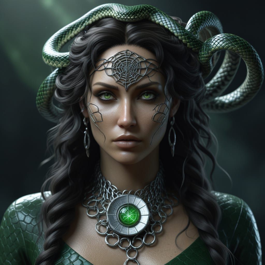 Medusa-Like Woman with Snake Hair in Photorealistic Fantasy ...