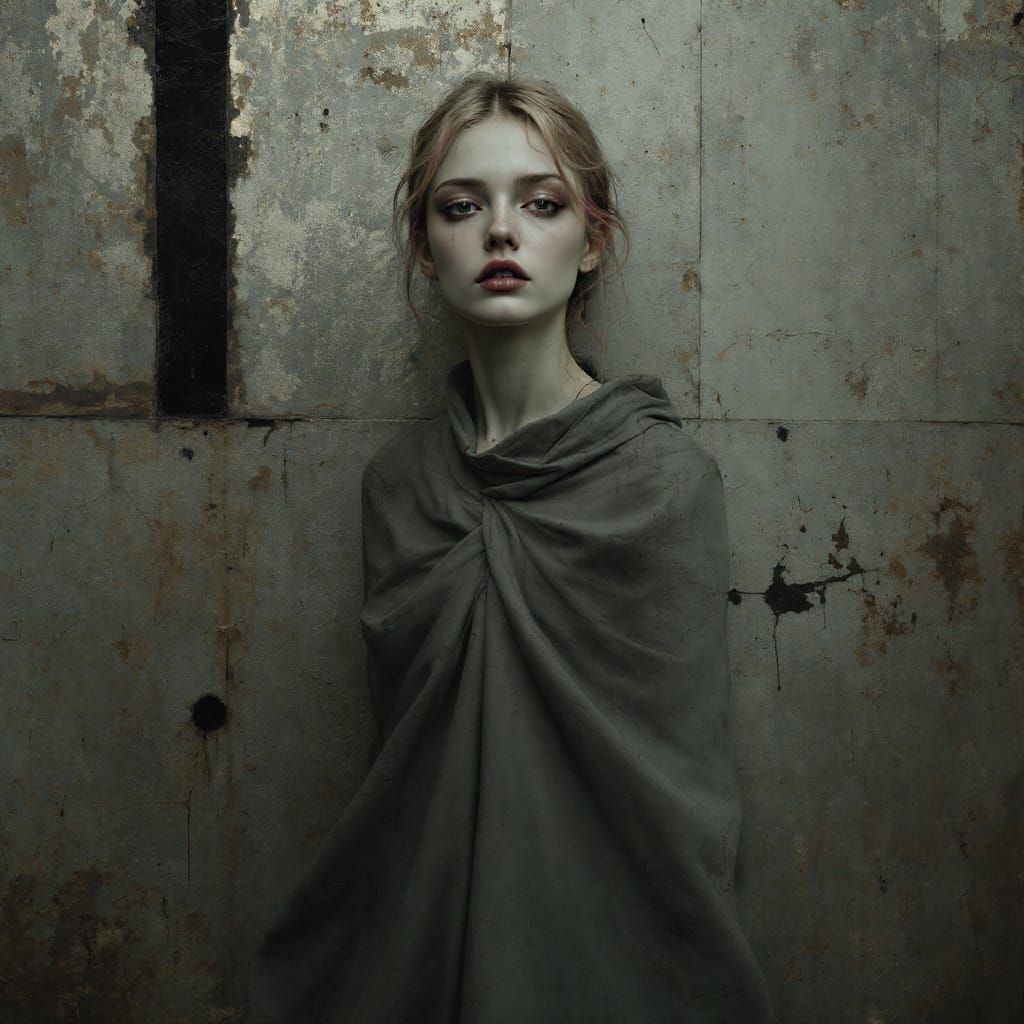 Gothic Stillness: A Woman in Desaturated Textures