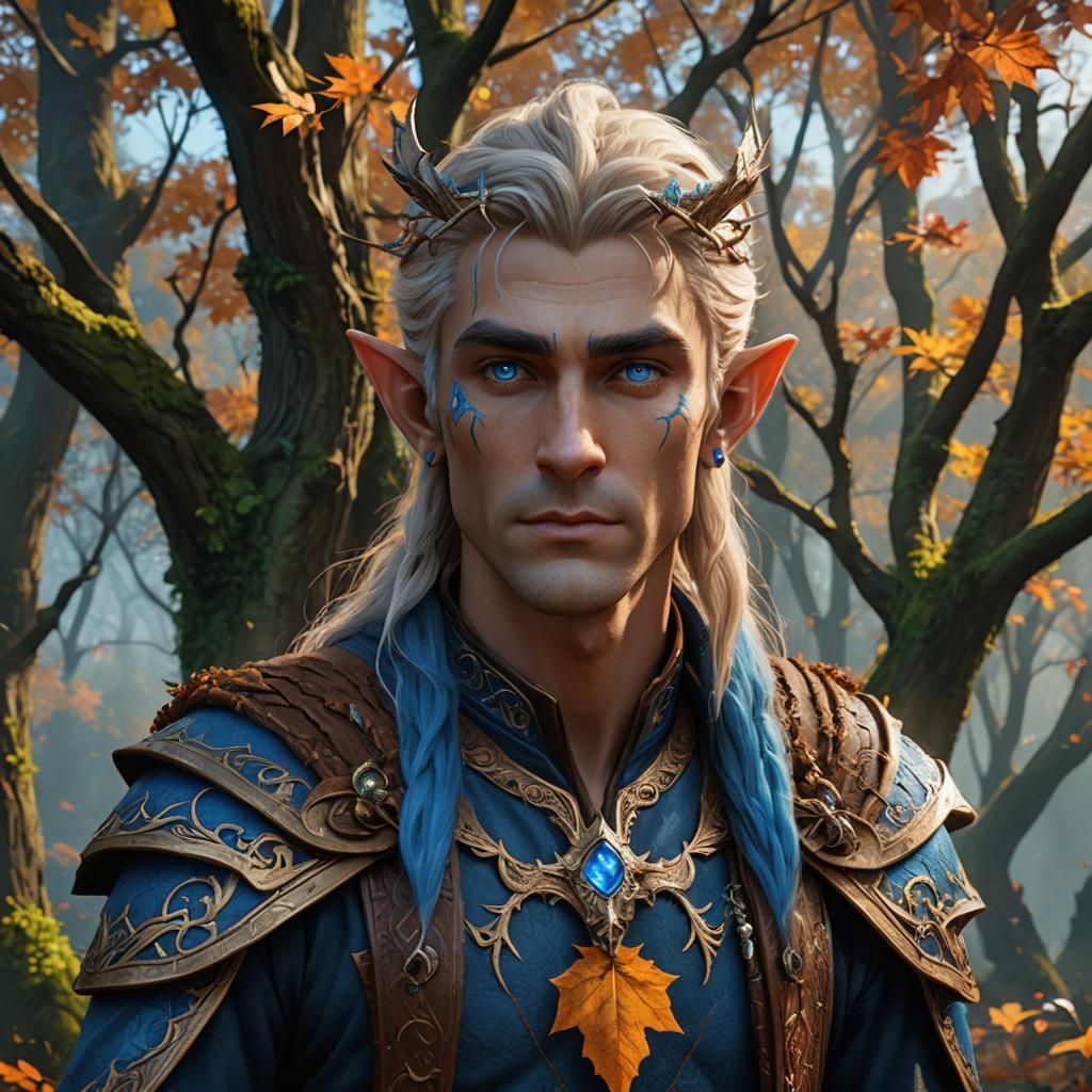 Autumn Elf Druid in Detailed Fantasy Art