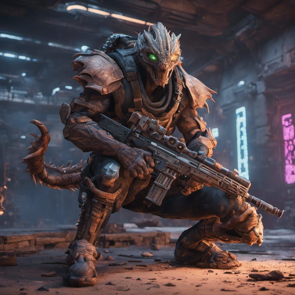 Mutated lizard with a rifle