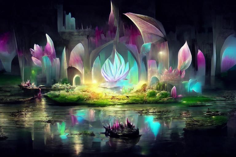 Magical Glowing Lotus in Astral Fantasy World