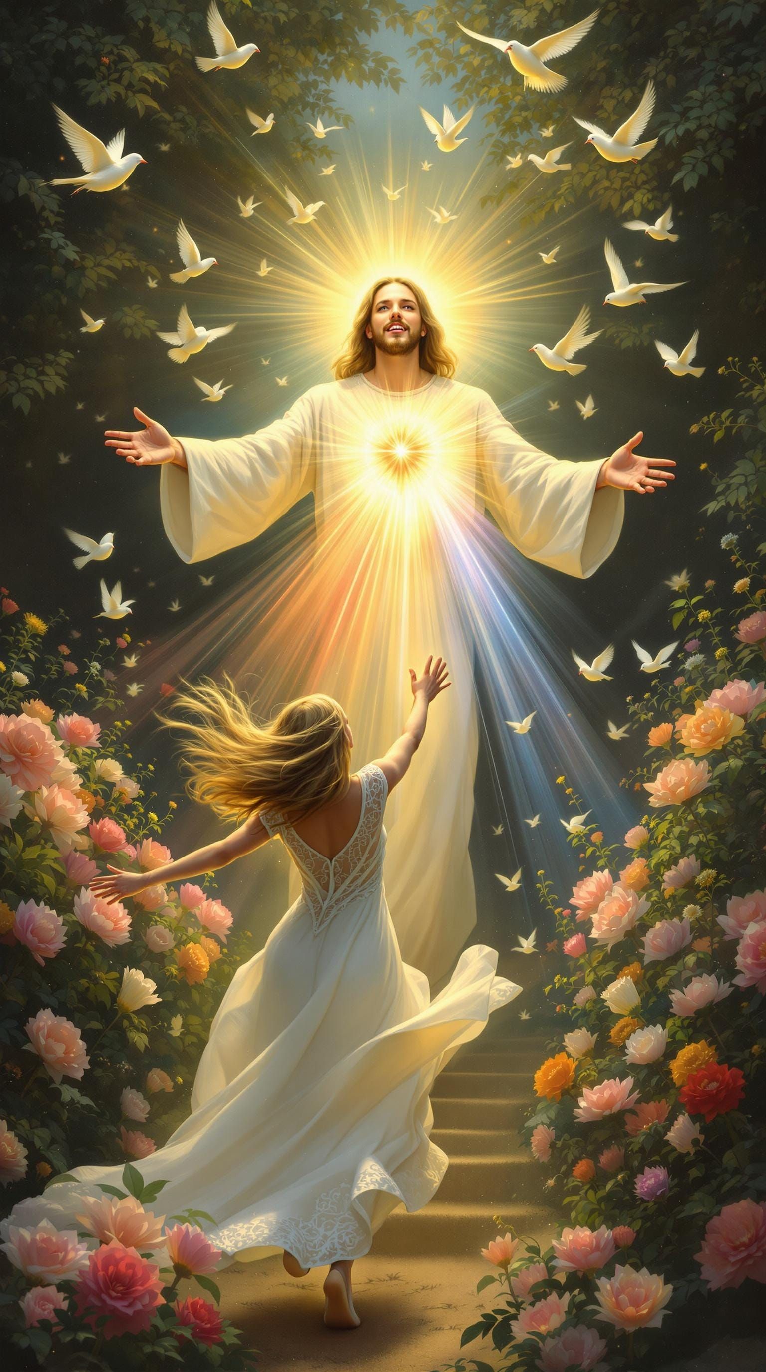 Radiant Sacred Heart of Jesus Illuminates Devout Woman in Vi...