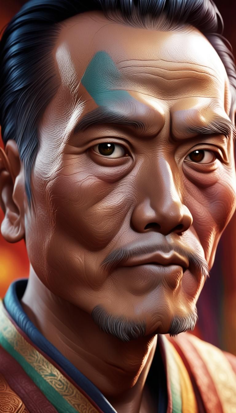 Hyperrealistic Portrait of Lao Tse in Vibrant Colors