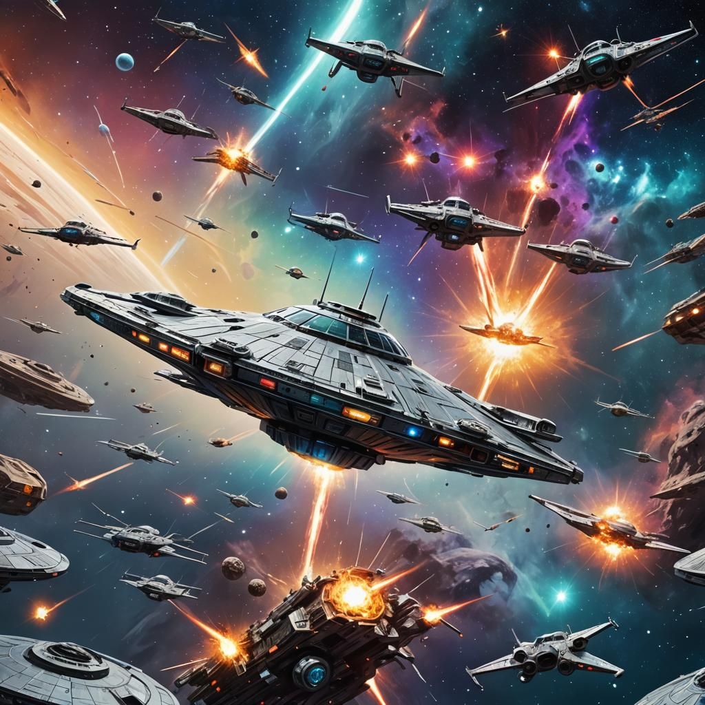 Flying Saucer Fights X-Wings: Cosmic Illustration