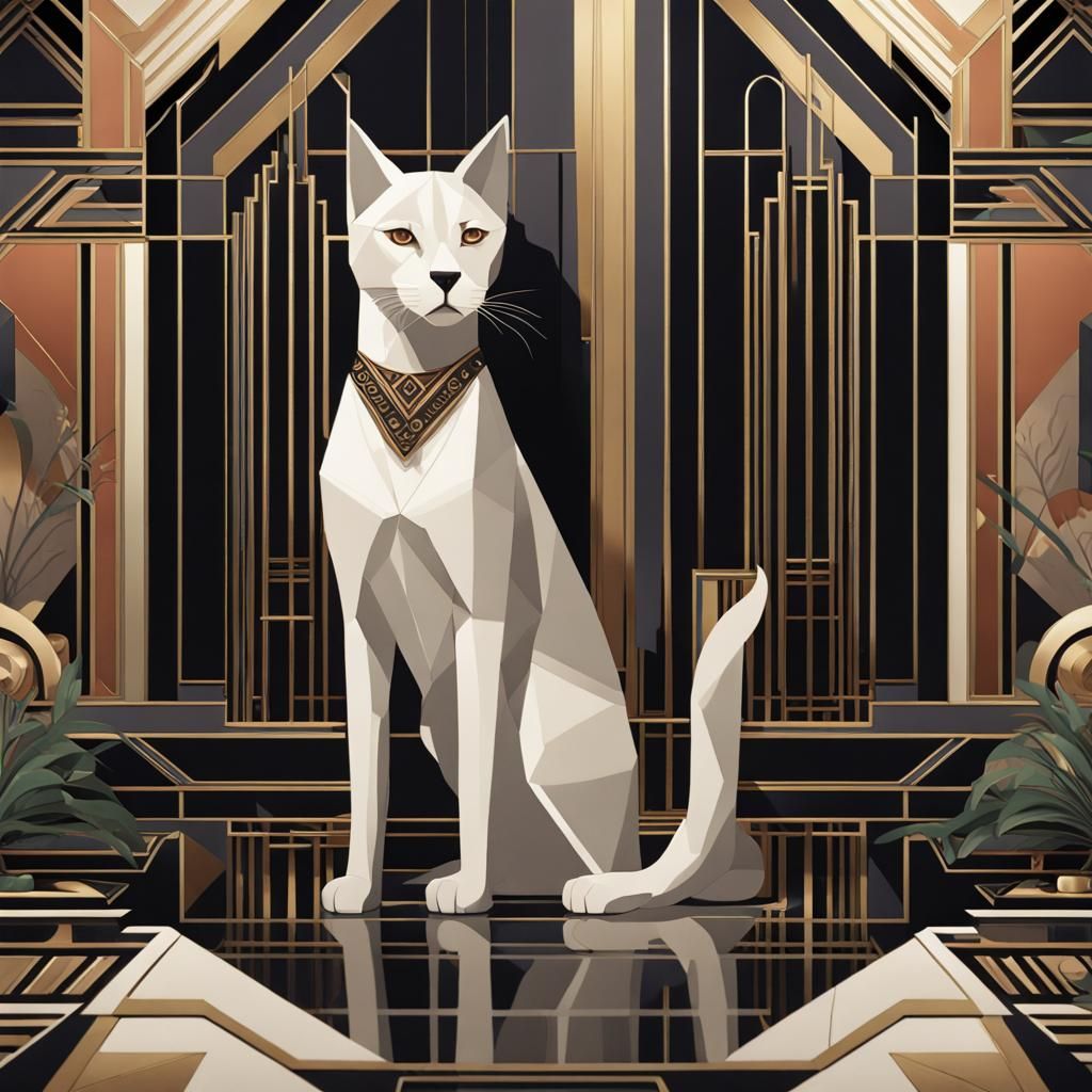 Art Deco Cat and Dog in Geometric Setting