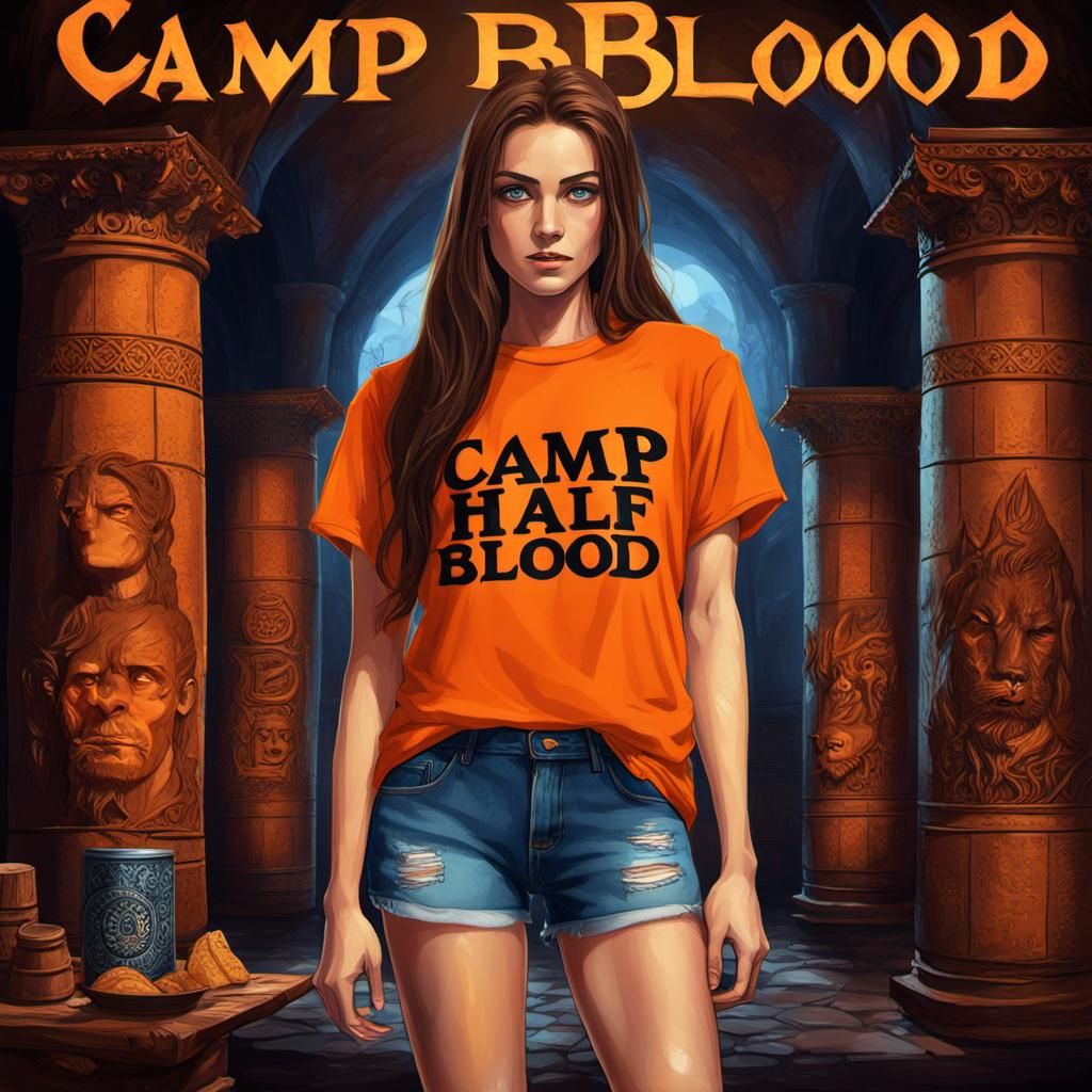 Teenage Girl in Camp Half Blood T-shirt