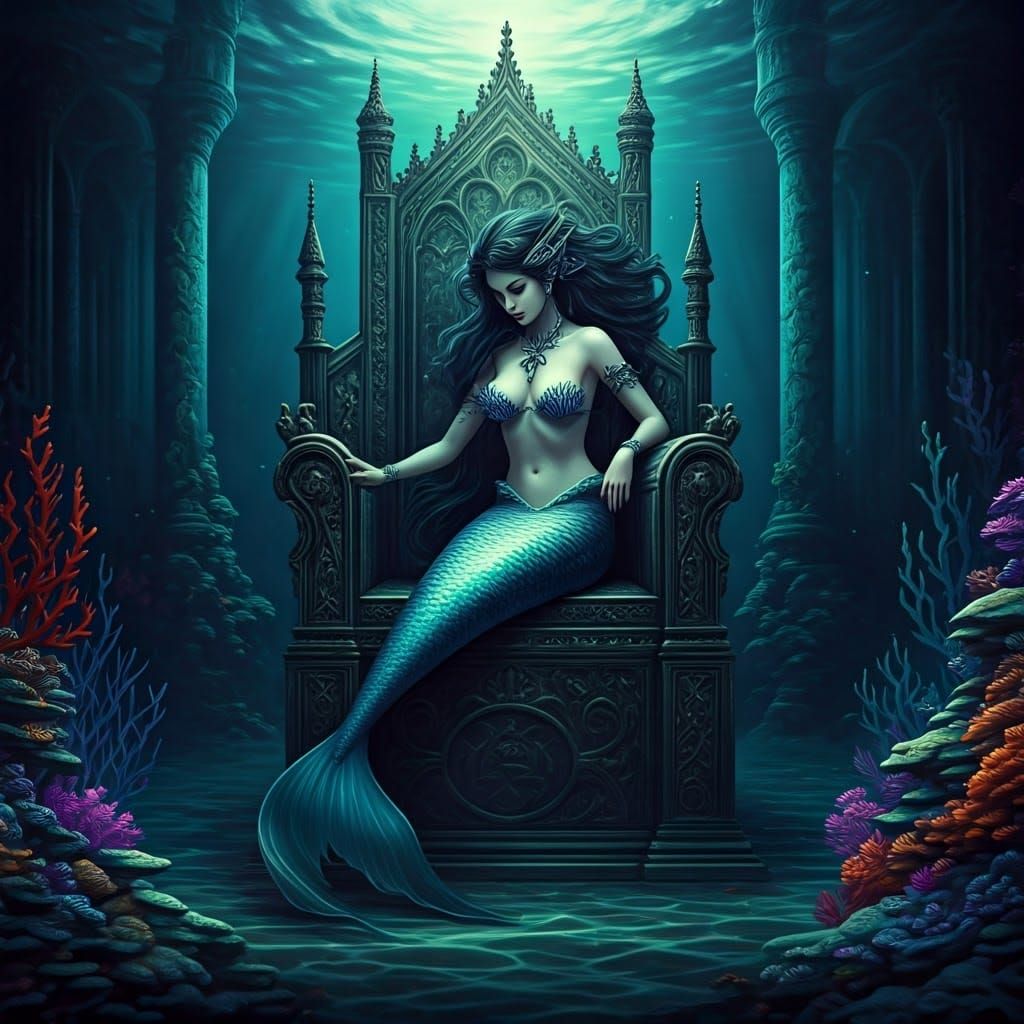 Gothic Mermaid Reigns Over Her Underwater Castle