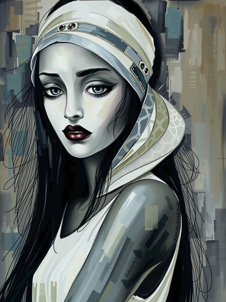 Contemplative Woman in Surrealist Style