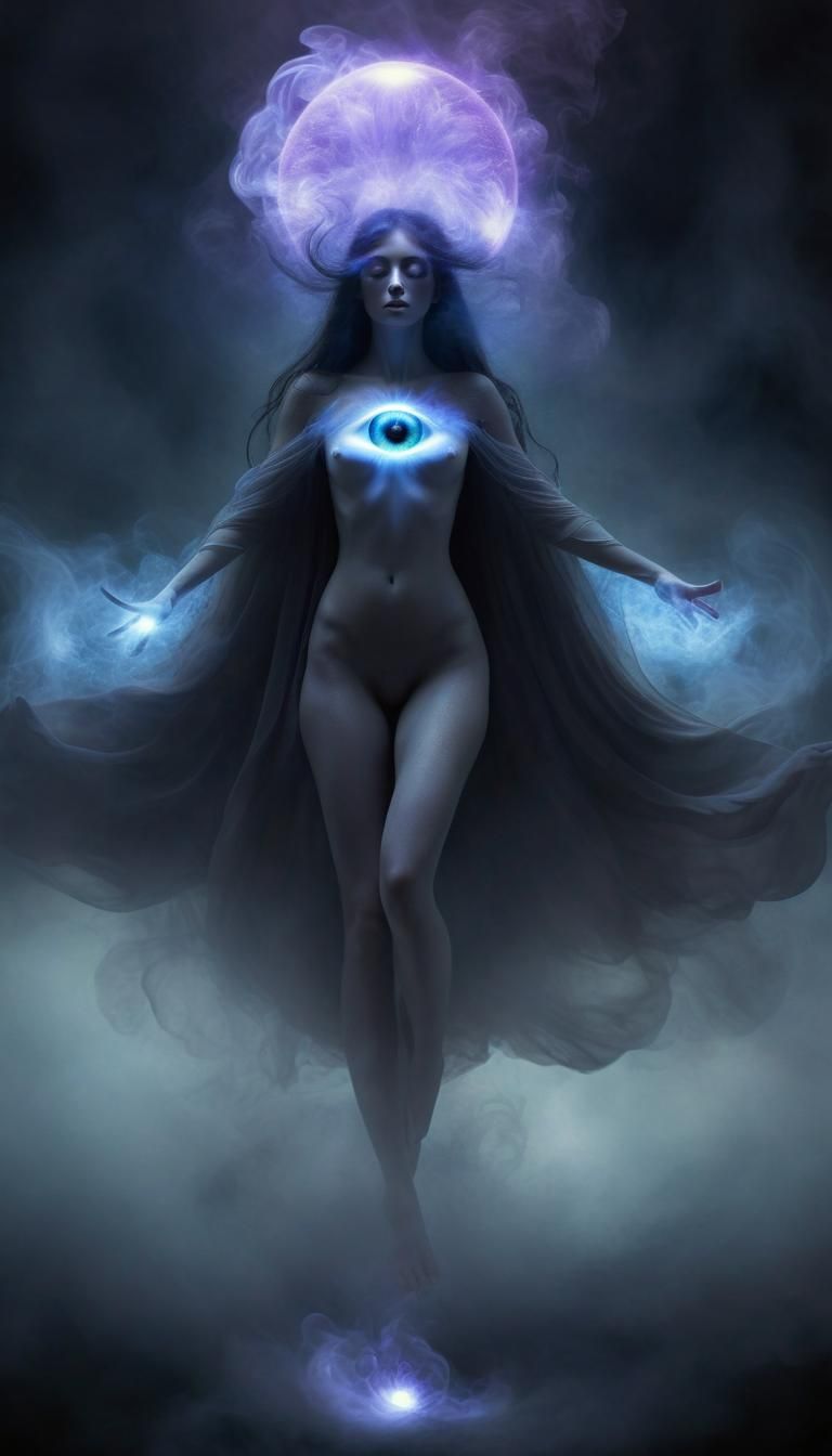 Floating Magical Eyeball in Abstract Realism Style