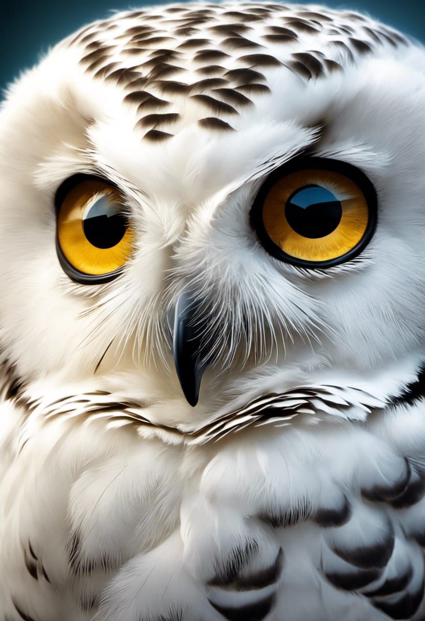 Adorable Snowy Owl Owlet with Glassy Eyes