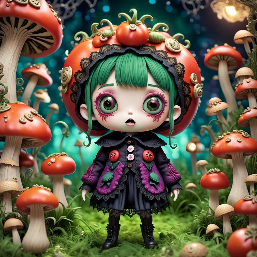 A claymation cute big head chibi tomato creature