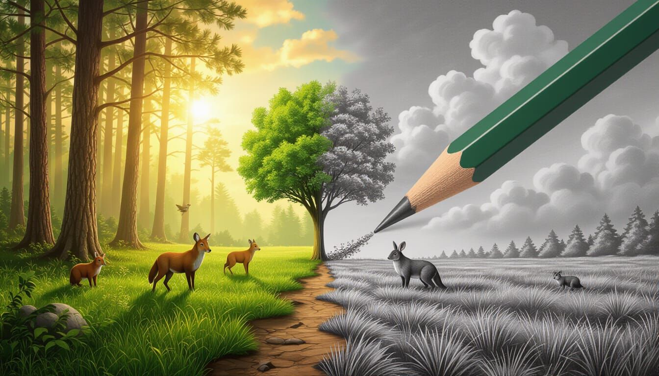 Pencil Drawing Transforms Into Lush Forest Scene