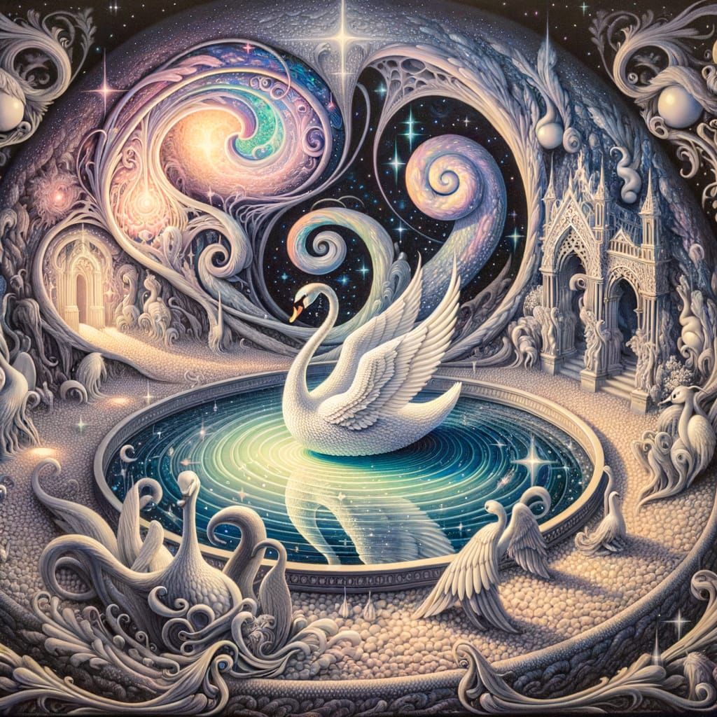 Enchanted Swan in Cosmic Princess Pool Scene