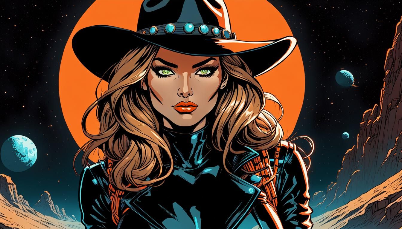 Space Cowgirl Comic Art in Spaghetti Western Style