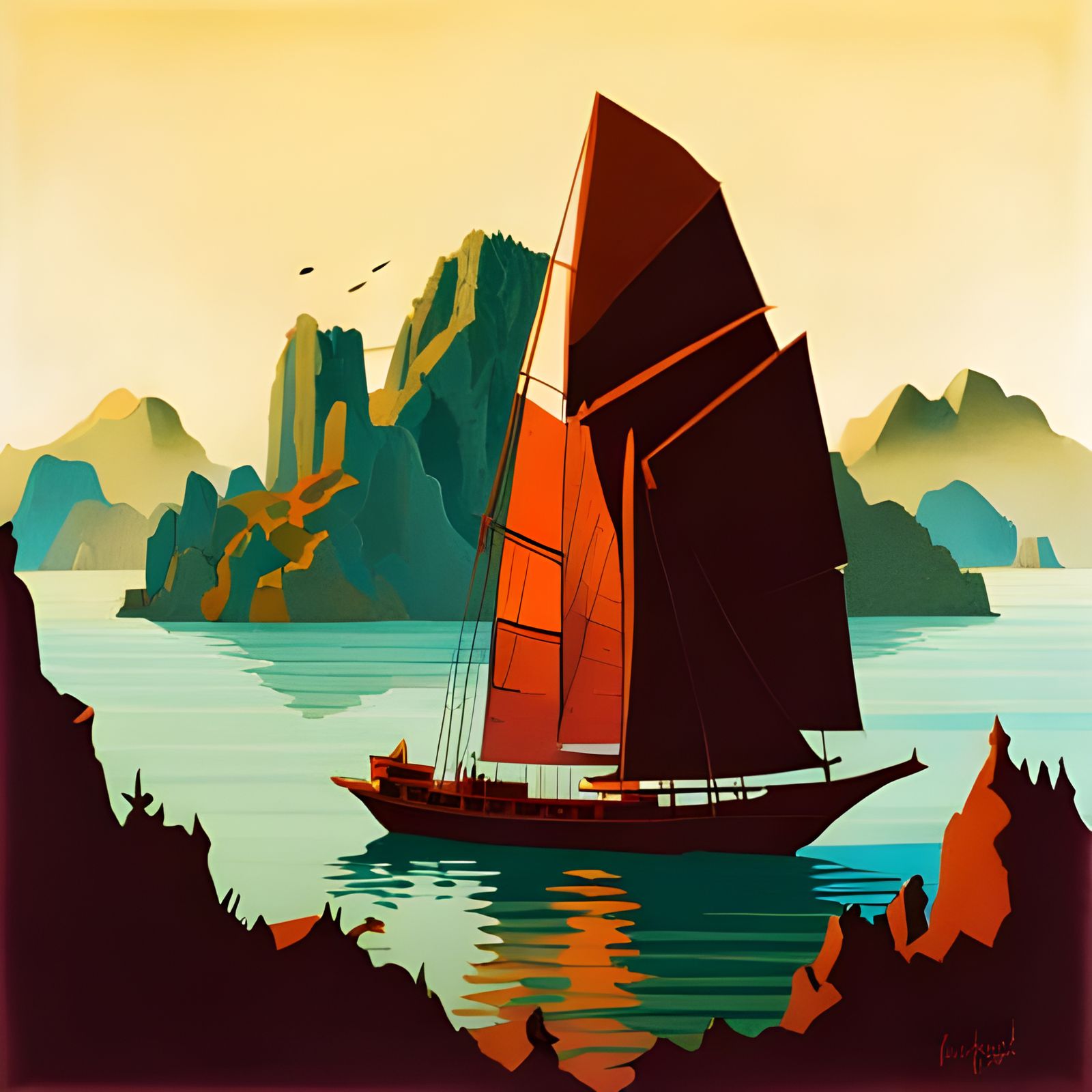 Ha Long Bay: Geometric Shapes in Rugged Landscape