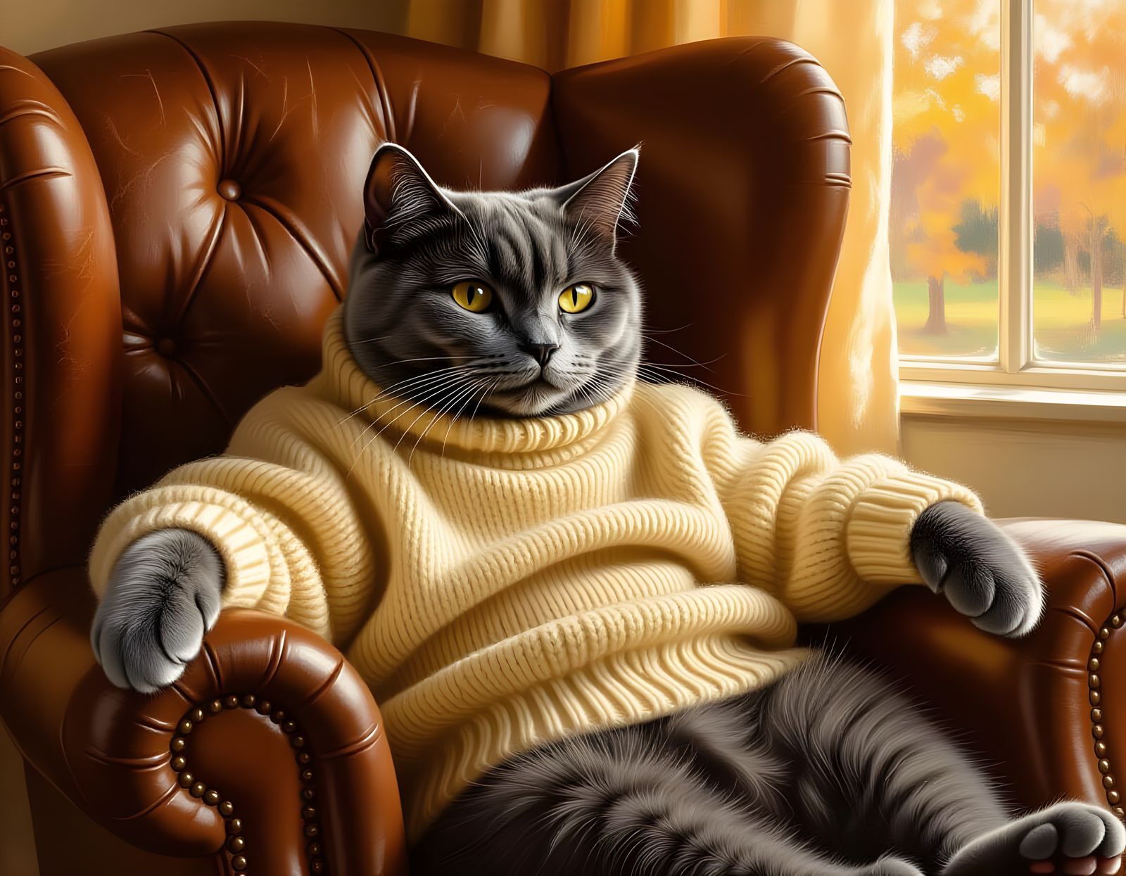 Chartreux Cat Napping, Vermeer Style