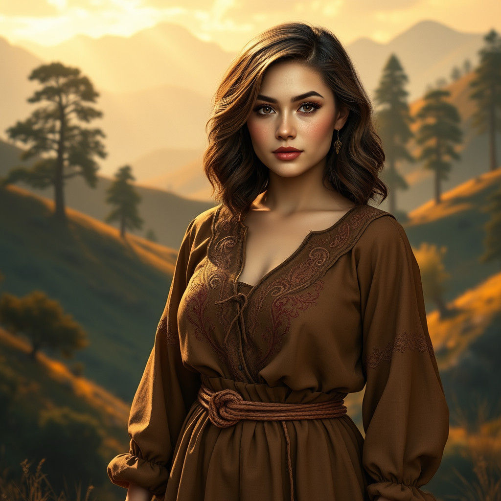 Sensual Fantasy Goddess in Earthy Brown Dress